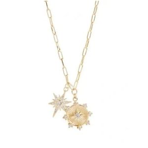 New Jennifer Miller Starburst Charm Necklace 14k Gold Plated Paper Clip